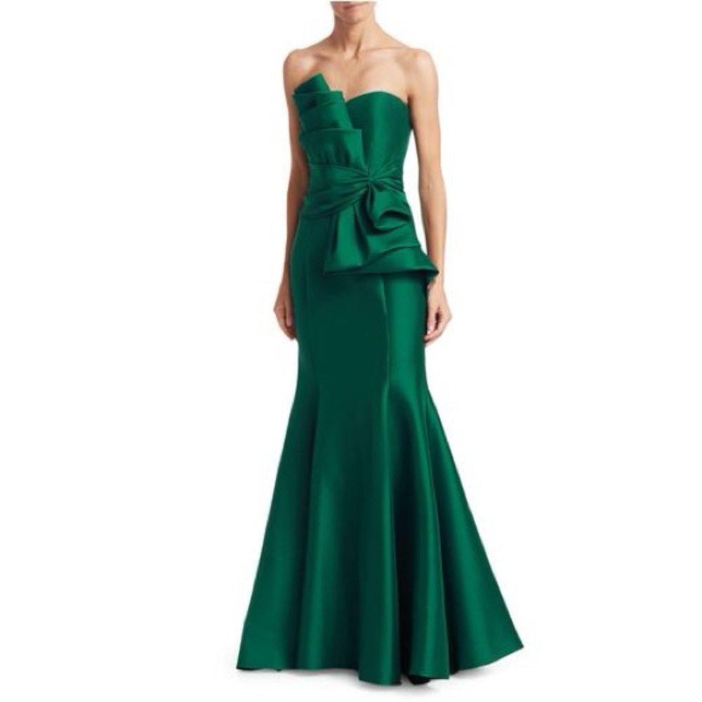 Badgley Mischka Green Strapless Bow Front Gown